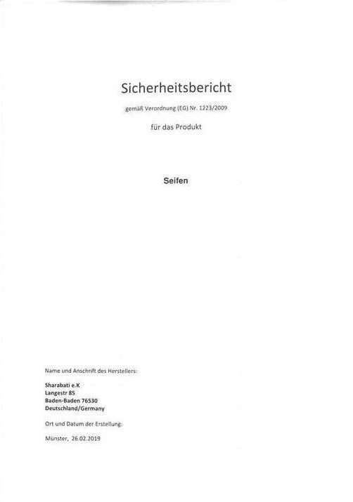 EU Sicherheitsbericht für unsere Aleppo Seife Aleppo Seife Sharabati zertifiziertes Produkt